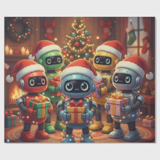 かわいいロボット クリスマス ホリデー ラッピングペーパー