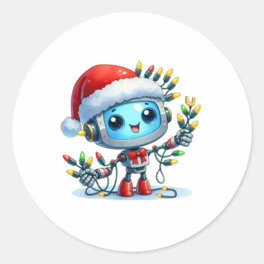 かわいいロボット クリスマス 誕生日 円形ステッカー ラウンドシール (正面)