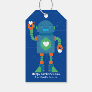 かわいいロボット ハッピーバレンタイン ブルー ギフトタグ