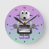 かわいいロボット ブルー & パープル 時計 (正面)