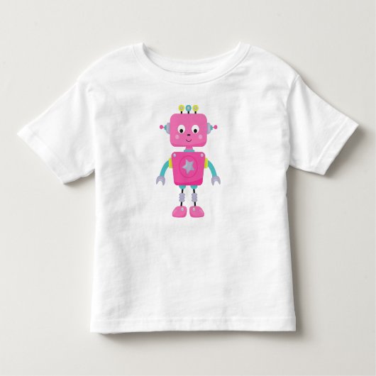 かわいいロボット、ロボおもしろいット、ロボ間抜けット、ピンク色ロボット トドラーTシャツ (正面)
