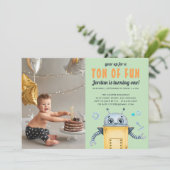 かわいいロボット|子供の誕生日パーティーの写真招待状 サンキューカード (スタンド正面)
