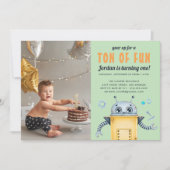 かわいいロボット |子供の誕生日パーティーフォト招待状 サンキューカード (正面)