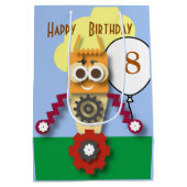 かわいいロボット 編集可能な子供の誕生日 ミディアムペーパーバッグ (裏面)