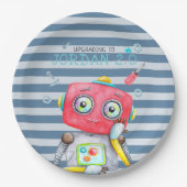 かわいいロボット |誕生日パーソナライズされたパーティー ペーパープレート (正面)