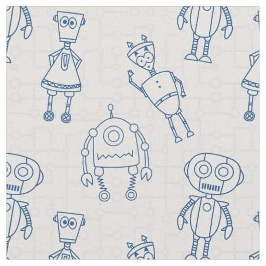 かわいいロボット (青と白) ファブリック (クローズアップ)