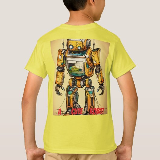 「かわいいロボット – TechTよくはしゃぐデザイン Tシャツ (裏面)