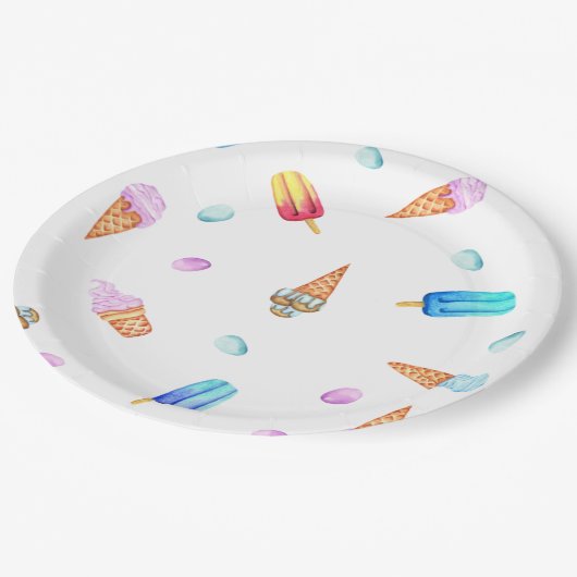 かわいいロマンチックなアイスクリームとポップシクル誕生日 ペーパープレート (アングル)