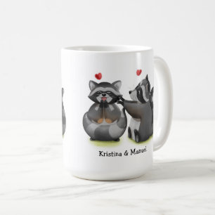 かわいいロマンチックなアライグマカップルコーヒーマグ コーヒーマグカップ