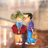 かわいいロマンチックなカップルのバレンタインデーのウィンドウにしがみつく ウィンドウサイン (シート2)