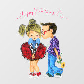 かわいいロマンチックなカップルのバレンタインデーのウィンドウにしがみつく ウィンドウサイン (シート)