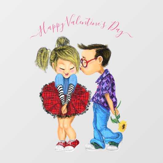 かわいいロマンチックなカップルのバレンタインデーのウィンドウにしがみつく ウィンドウサイン (シート)