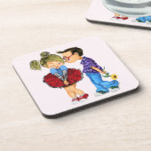 かわいいロマンチックなカップル - 愛 - キス コースター (左側)