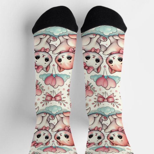 かわいいロマンチックなキッテンソックス – かわいいパステル ソックス (上部)