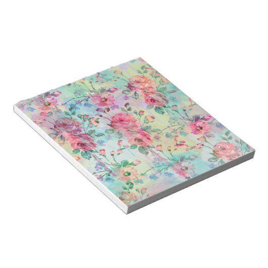 かわいいロマンチックなバラ絵を描フローラの水色 ノートパッド (アングル)