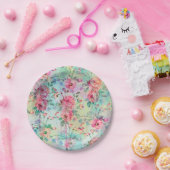 かわいいロマンチックなバラ絵を描フローラの水色 ペーパープレート (パーティー)