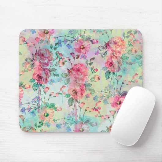 かわいいロマンチックなバラ絵を描フローラの水色 マウスパッド (マウス)