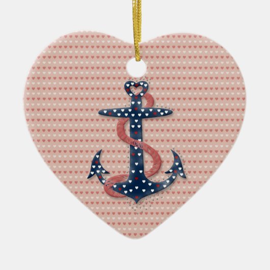 かわいいロマンチックなバレンタインハートいかり セラミックオーナメント (正面)