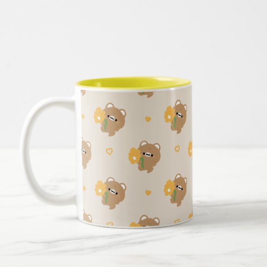 かわいいロマンチックなブラウンベア ツートーンマグカップ (左)