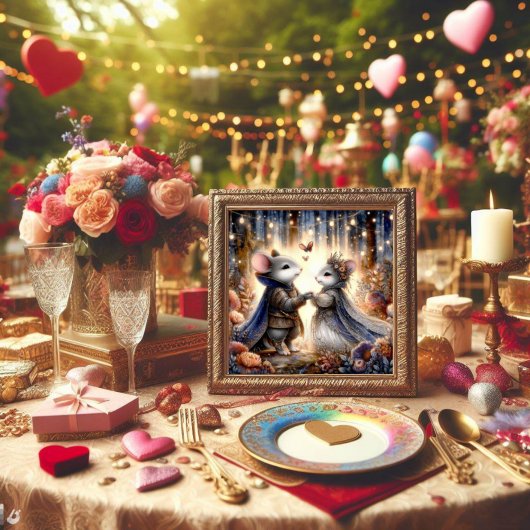 かわいいロマンチックなマウスカップル愛の詩バレンタイン シーズンカード