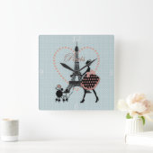 かわいいロマンチックなヴィンテージガールシルエット歩く スクエア壁時計 (ホーム)