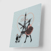 かわいいロマンチックなヴィンテージガールシルエット歩く スクエア壁時計 (傾斜)