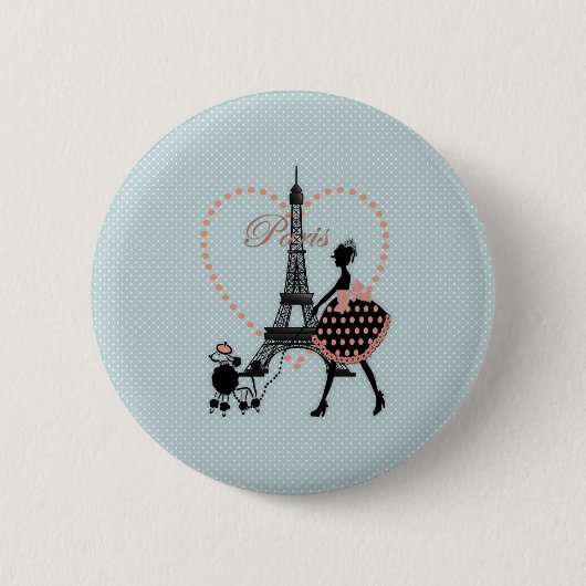 かわいいロマンチックなヴィンテージガールシルエット歩く 缶バッジ (正面)