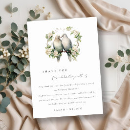 かわいいロマンチックな愛の鳥の植物性リース結婚ズ サンキューカード
