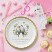 かわいいロマンチックな愛の鳥の植物性リース結婚ズ ペーパープレート (パーティー)