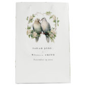 かわいいロマンチックな愛の鳥の植物性リース結婚ズ ミディアムペーパーバッグ (正面)