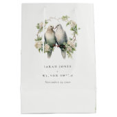 かわいいロマンチックな愛の鳥の植物性リース結婚ズ ミディアムペーパーバッグ (裏面)