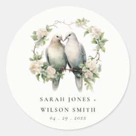 かわいいロマンチックな愛の鳥の植物性リース結婚ズ ラウンドシール