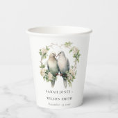 かわいいロマンチックな愛の鳥の植物性リース結婚ズ 紙コップ (裏面)
