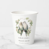 かわいいロマンチックな愛の鳥の植物性リース結婚ズ 紙コップ (正面)