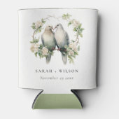 かわいいロマンチックな愛の鳥の植物性リース結婚ズ 缶クーラー (正面)