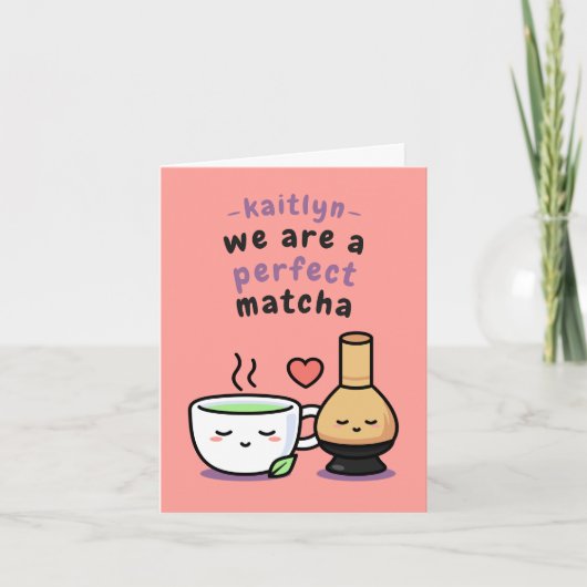 かわいいロマンチックな抹茶ティー描画バレンタインデー カード (正面)
