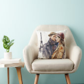 かわいいロマンチックな水彩画のパリのカップルがパイを投げる クッション (椅子)