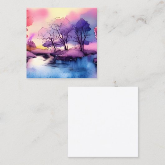 かわいいロマンチックな湖の風景の水色 スクエア名刺 (正面/裏面)