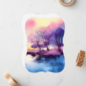 かわいいロマンチックな湖の風景の水色 ノートカード (正面/裏面インサイチュ)