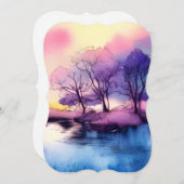 かわいいロマンチックな湖の風景の水色 ノートカード (正面/裏面)