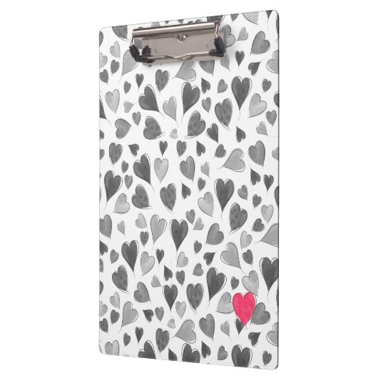 かわいいロマンチックな灰色のピンクの手描きハート クリップボード (左)