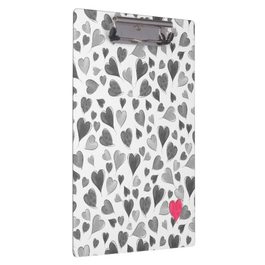 かわいいロマンチックな灰色のピンクの手描きハート クリップボード (右)