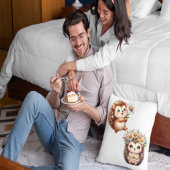 かわいいロマンチックな花のハリネズミカップルスロー枕 クッション