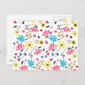 かわいいロマンチックな花ハートの水色絵を描 ポストカード (正面/裏面)