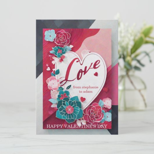 かわいいロマンチックな赤いバラのバレンタインデーのカード シーズンカード (スタンド正面)