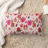 かわいいロマンチックな赤とピンクの水彩ラブパターン ランバークッション (ブランケット)