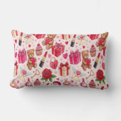 かわいいロマンチックな赤とピンクの水彩ラブパターン ランバークッション (正面)