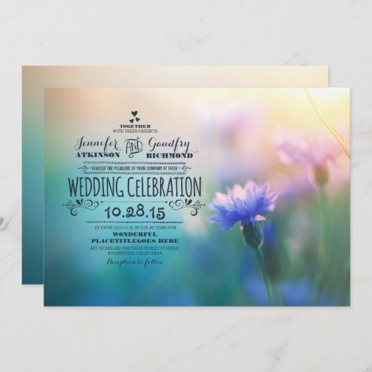 かわいいロマンチックな野草の結婚式招待状 招待状 (正面/裏面)