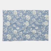 かわいいロマンチックな青いクリームの花 キッチンタオル (横)
