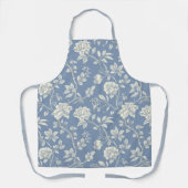 かわいいロマンチックな青いクリーム色の花 エプロン (正面)